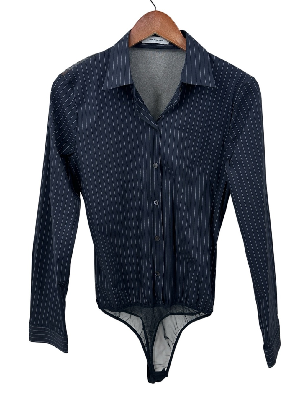 RENE LEZARD Bodysuit Striped Collared Long Sleeve